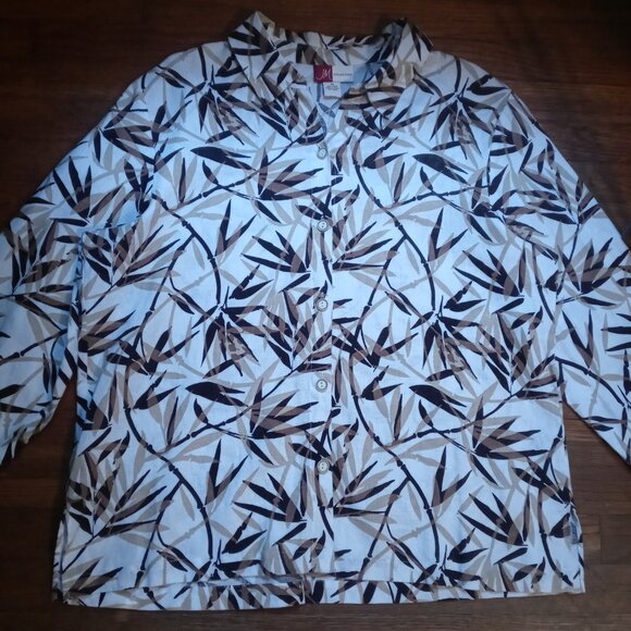 JM COLLECTION 100% linen bamboo print button down shirt (sz18) - Picture 1 of 13